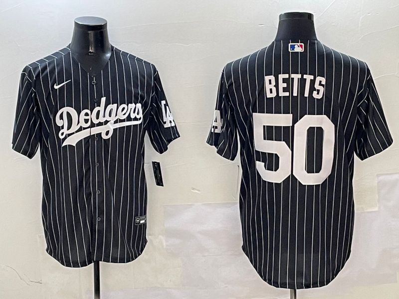 Men Los Angeles Dodgers 50 Betts Black Stripe Jointly Name 2025 Nike MLB Jersey style 11